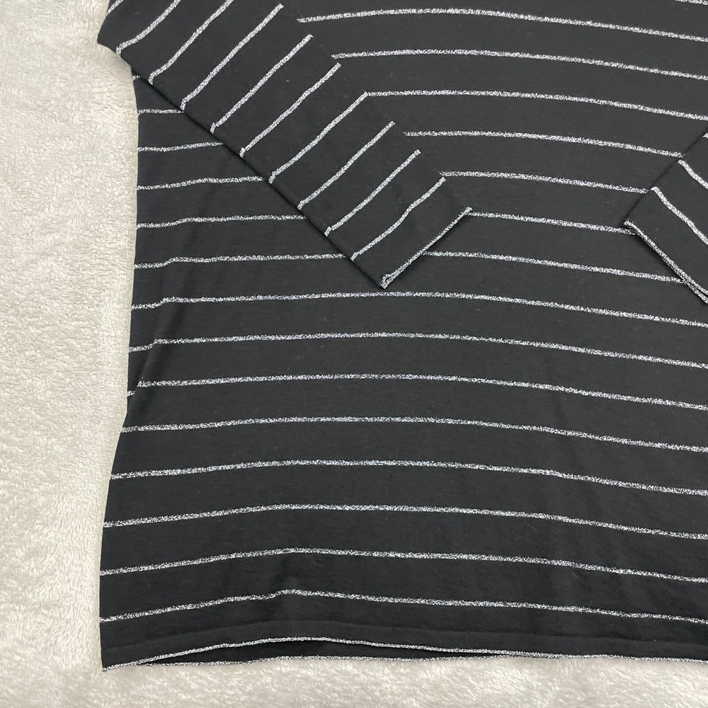 J. Jill Wool Blend Tunic Top Women L Black Silver Striped Angora 3/4 Sleeve Boxy - Picture 5 of 16